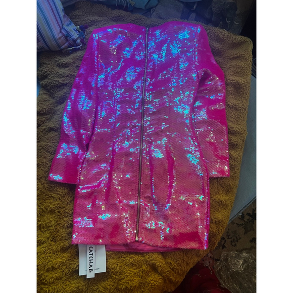 Women's CATCHALL Pink Sequin Long Sleeve Mini Dress S - Picture 9 of 9